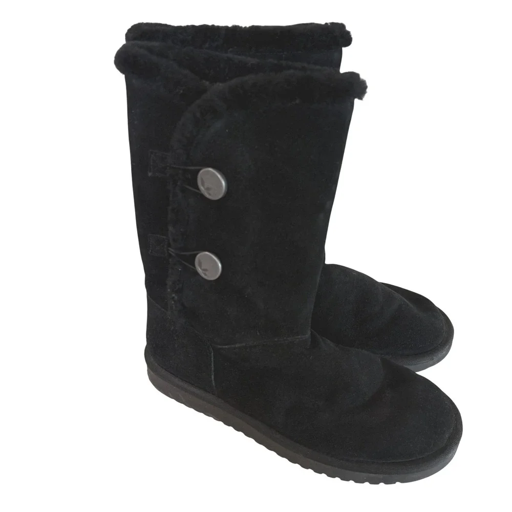 Koolaburra by UGG Kinslei Black Suede Button Detail Plaid Flannel Lined Boots 10